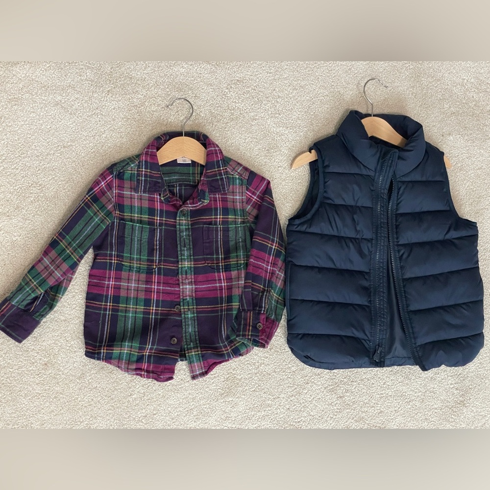 Gap puffer vest and long sleeve button down size 4